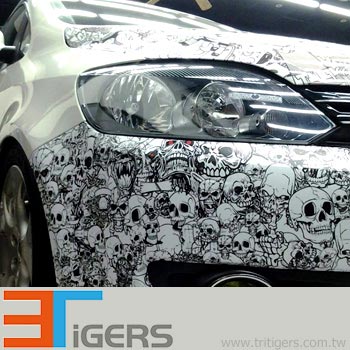PVC branco para carro envolve a impressão digital, Pattern-Skeleton