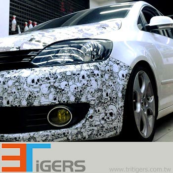 PVC blanco un coche envuelve la impresión digital, patrón-esquelética